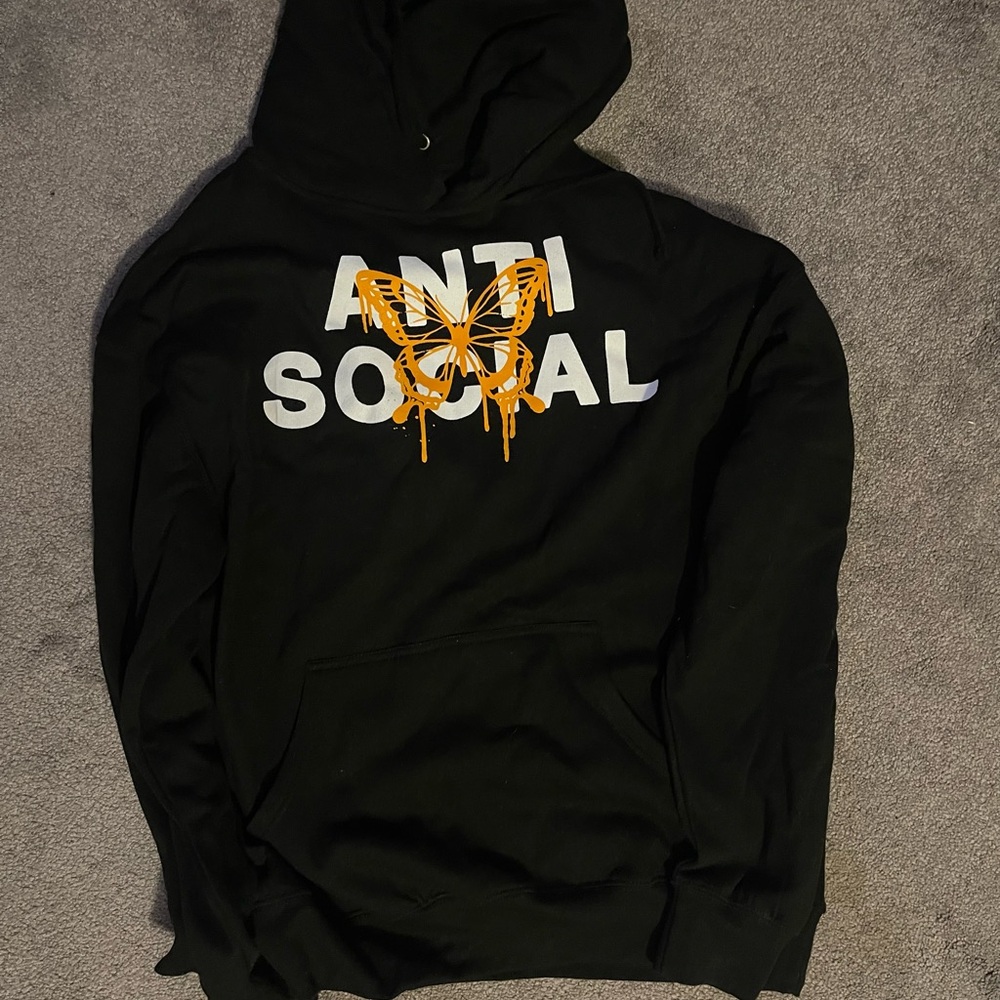 Fashion Nova Black Hoodie with Orange Butterfly Graphic